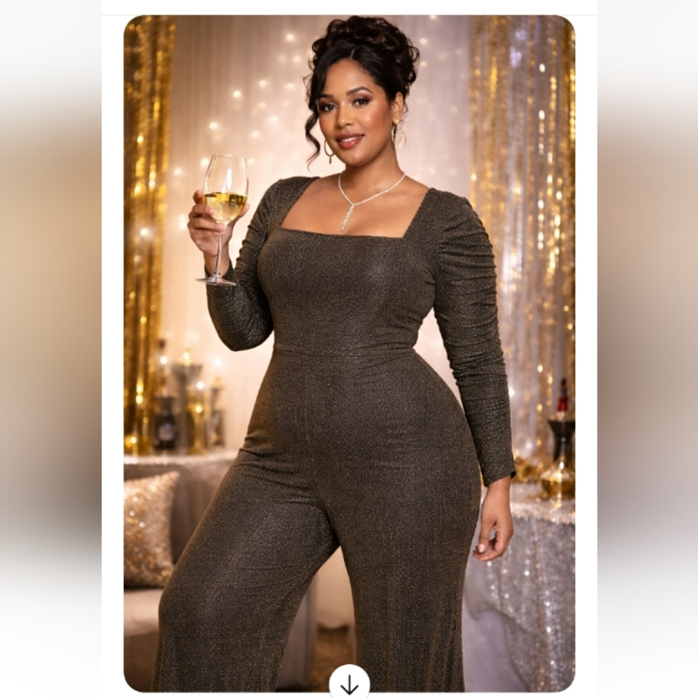 Torrid Gold Shimmer Knit Jumpsuit | Back Zip | Hidden Pockets | Approx Size 20